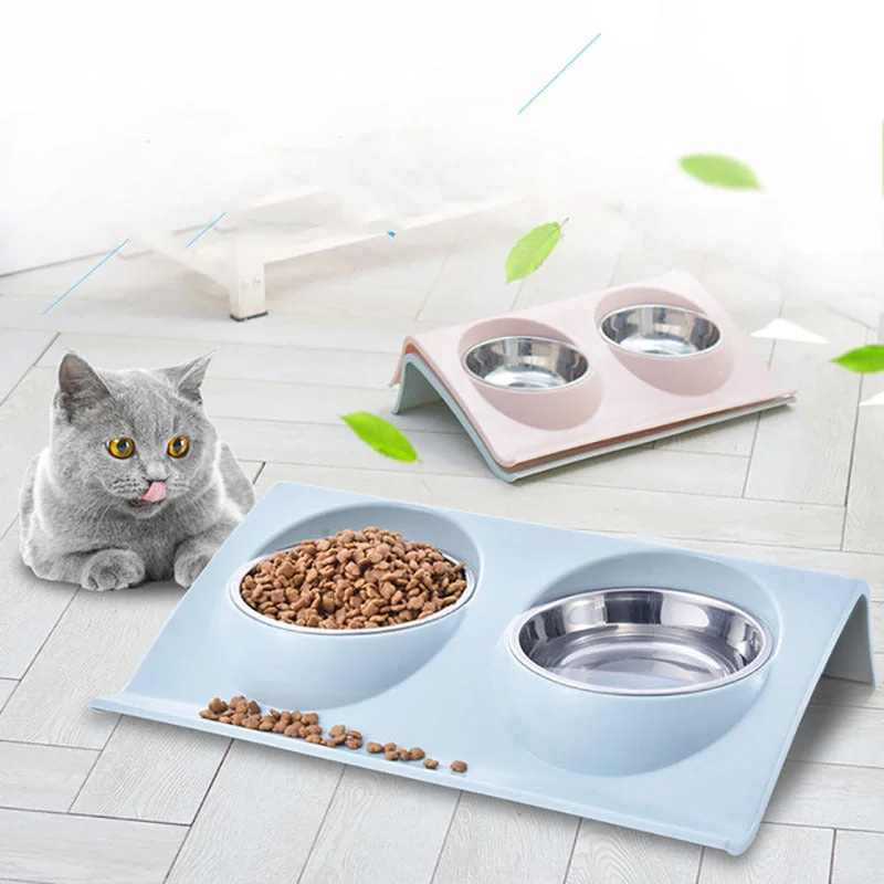 Stainless Steel Pet Double Bowl with Anti-Spatter Design | Easy to Clean and Safe Feeding for Dogs and Cats Pink