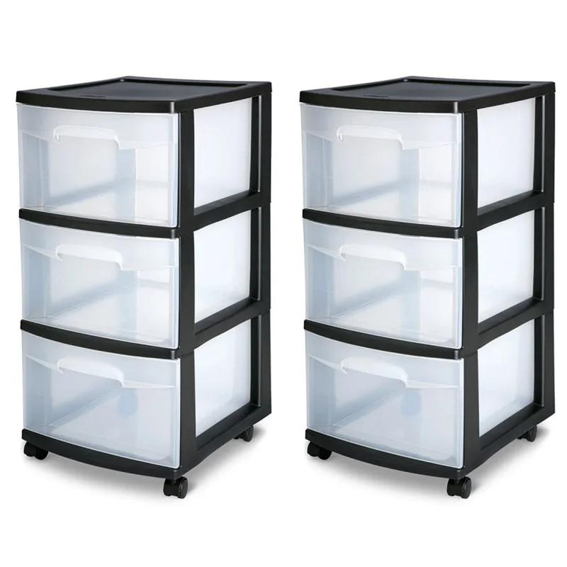 Sterilite 3 Drawer Rolling Caster Wheel Home Organizer Storage Cart (2 Pack)