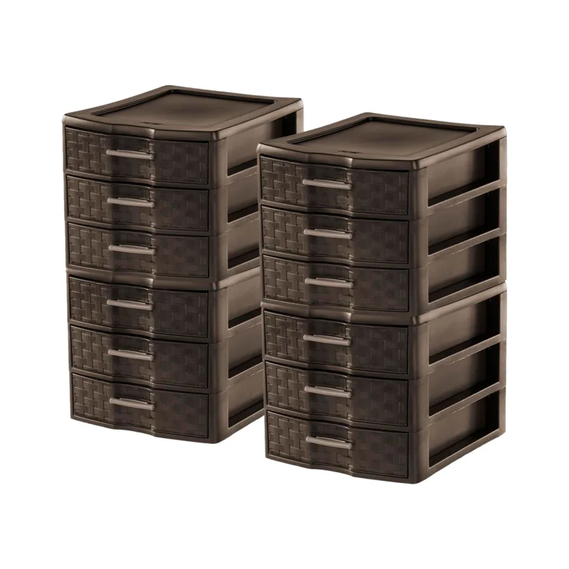 Sterilite Medium Weave Craft Office Supplies 3 Drawer Storage Organizer (4 Pack)