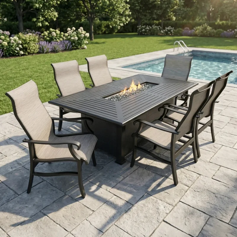 Stirling 7 Piece Sling Firepit Dining Group