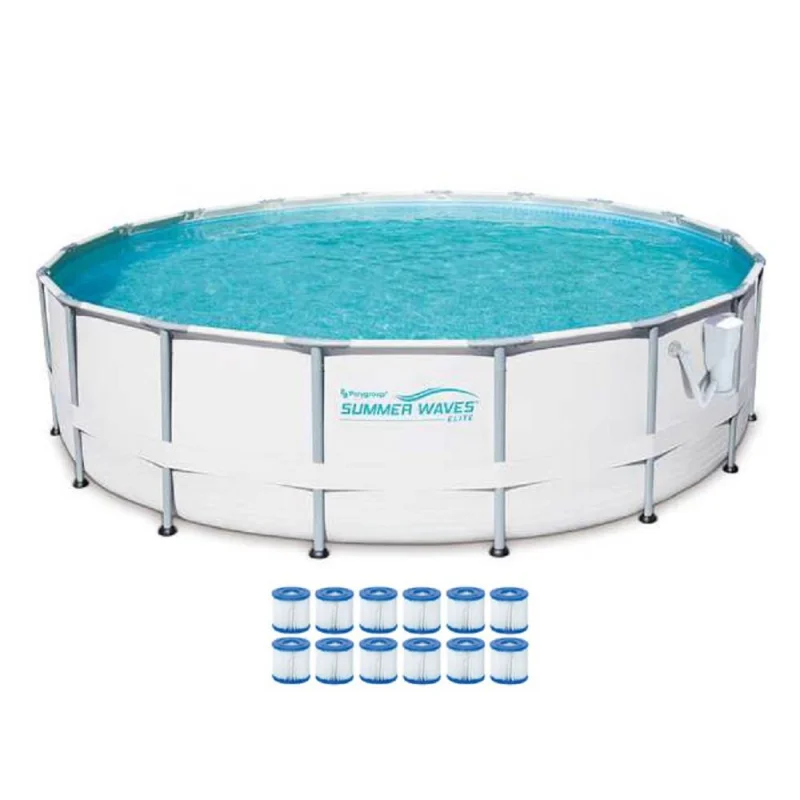 Summer Waves Elite 16' Metal Frame Above Ground Pool Set + Pump + 12 Cartridges