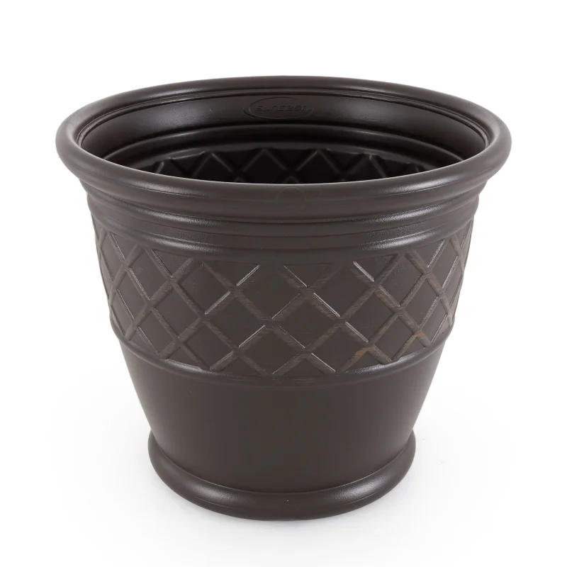 Suncast Atlin 18 Inch Resin Round Decorative Flower Pot Vase Box Planter, Java