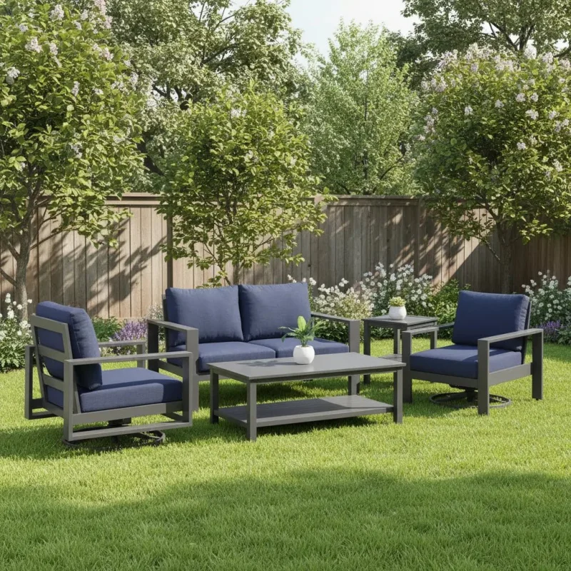 Sutton Grey 5 Piece Loveseat Group - Spectrum Indigo