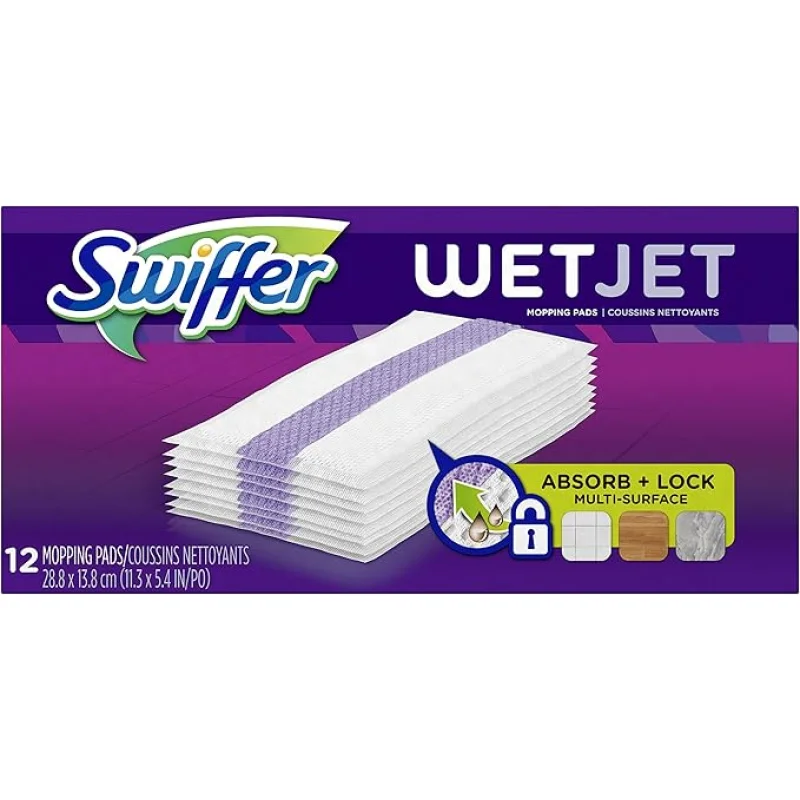 Swiffer WetJet Hardwood Floor Cleaner, Spray Mop Pad Refill, Multi Surface, 12 Count (Packaging May Vary)