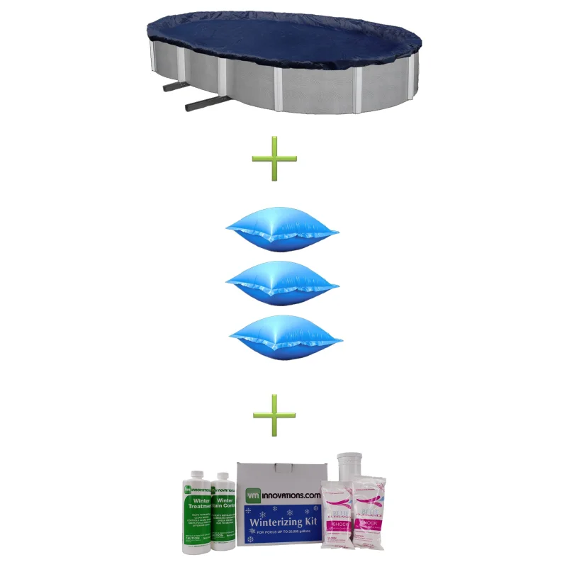 Swimline 15x30 Oval Above Ground Pool Cover + 3) Air Pillows + Winterizing Kit