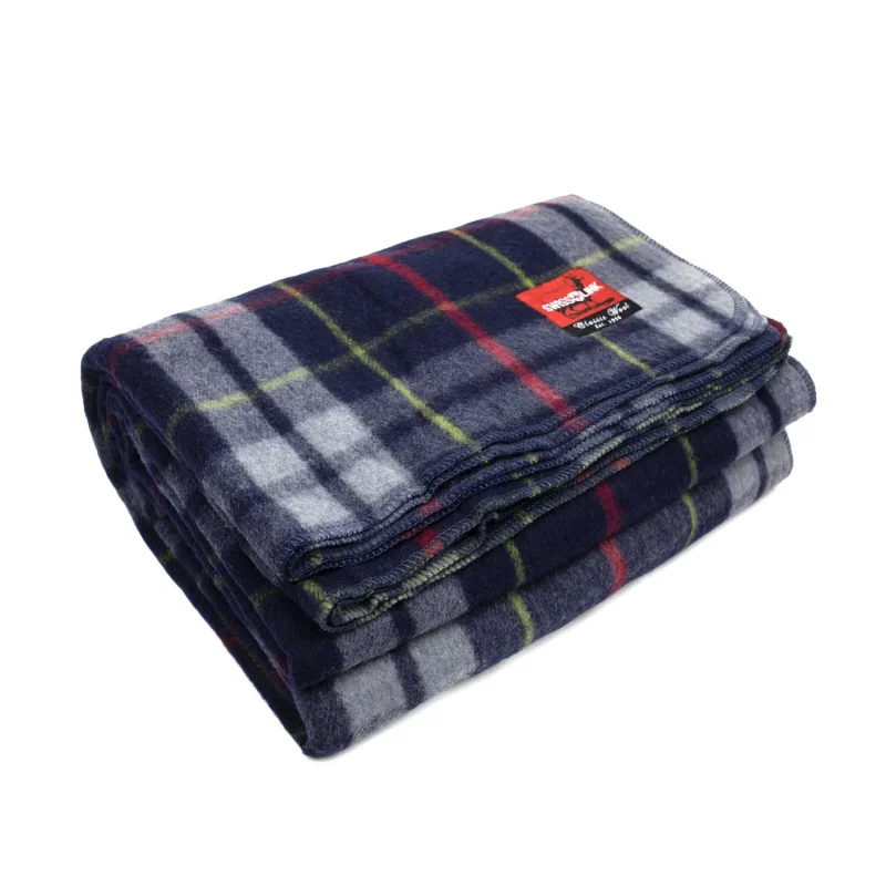 Swiss Link Military Surplus 90 x 62 Inch Classic Wool Plaid Blanket, Blue Gray