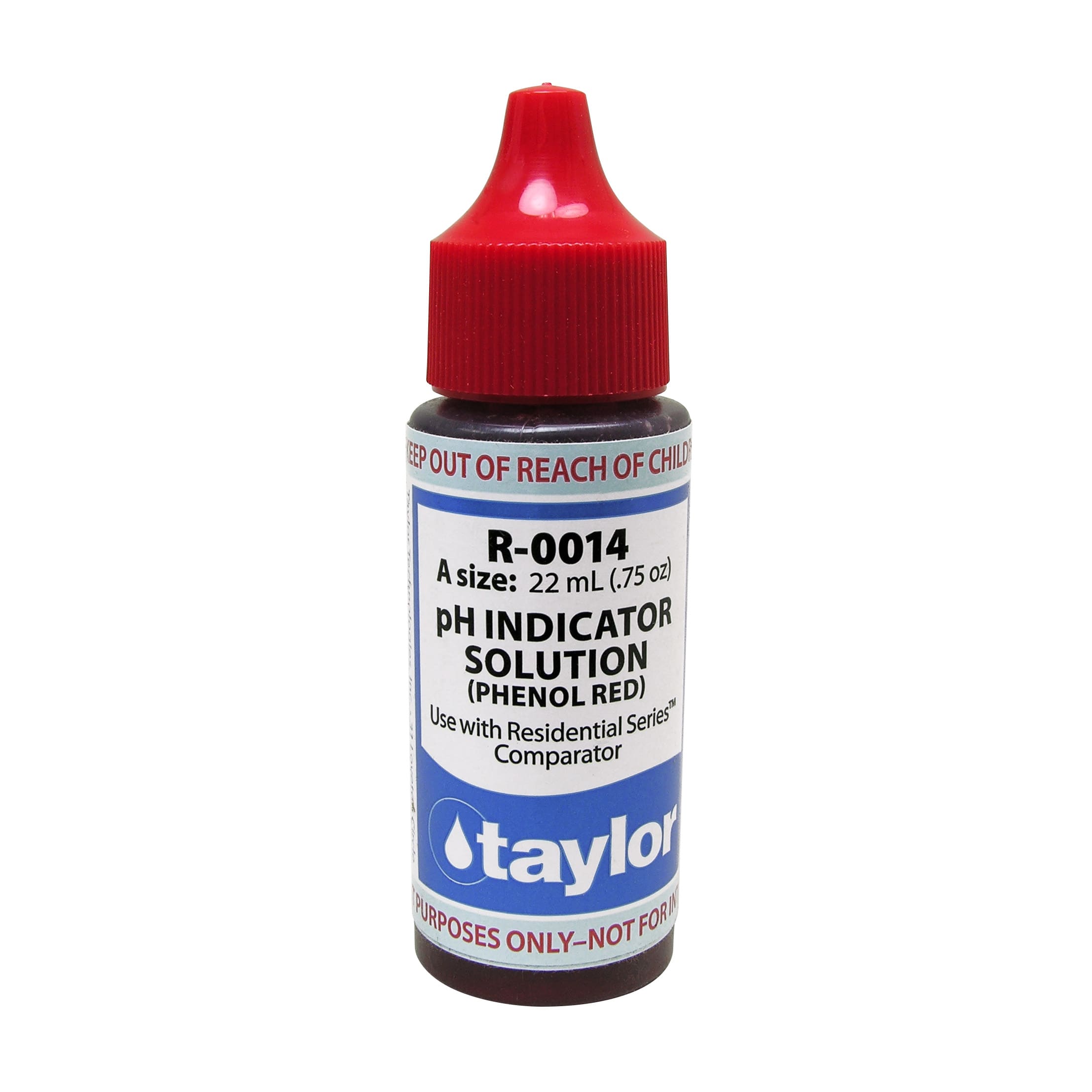 Taylor pH Indicator Solution (for Residential Series), Phenol Red, .75 oz, Dropper Bottle