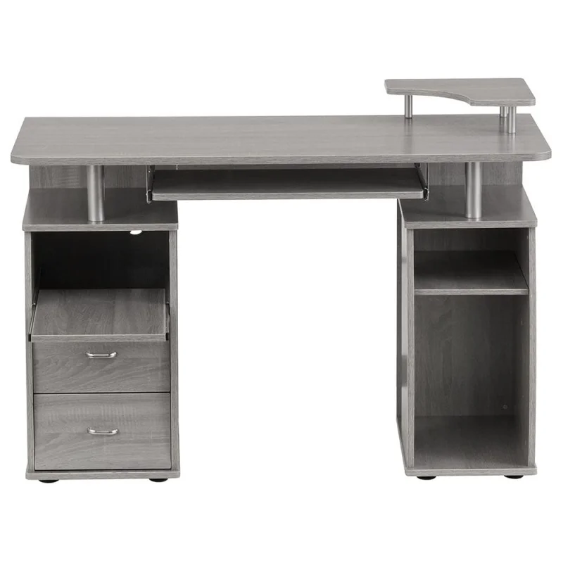 Techni Mobili Floating Modern Office Desk & Complete Computer Workstation, Gray