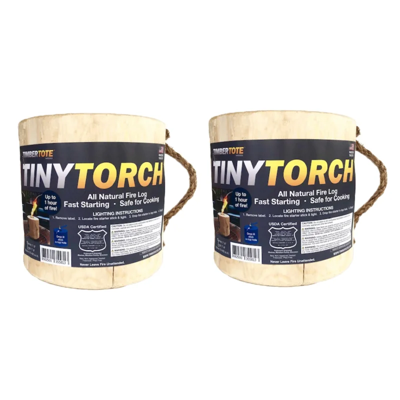 TimberTote Mighty Tiny Torch One Log Campfire Cooking Camp Fire Wood Log, 2 Pack