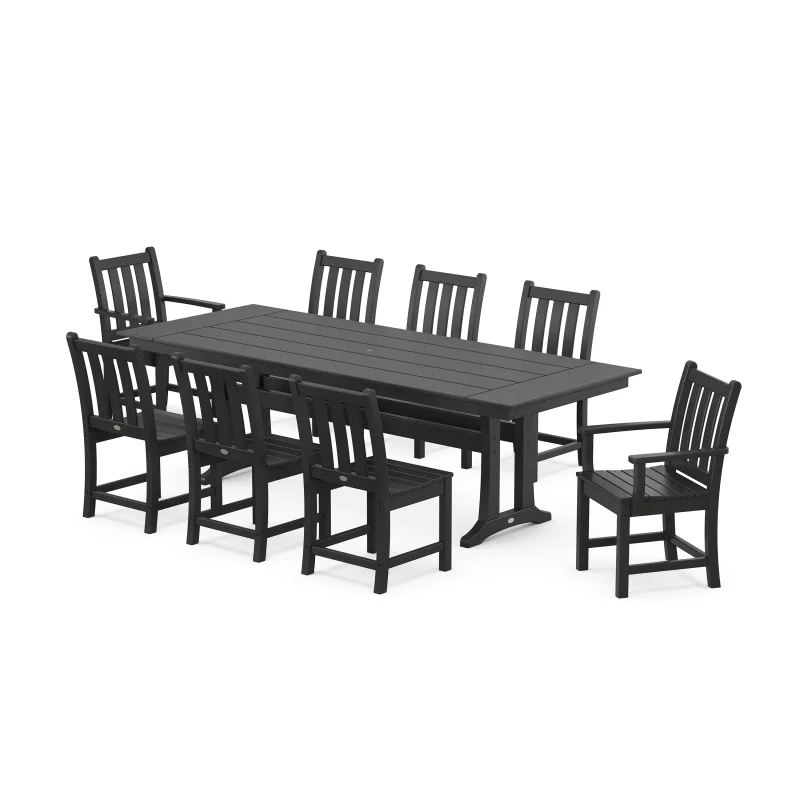 Traditional Garden 9-Piece Farmhouse Dining Set with Trestle Legs Black