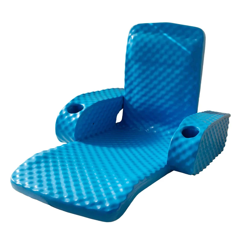 TRC Recreation Folding Baja II Lounger Foam Swimming Pool Float, Portable Floating Lounger with 2 Cup Holders for Beach Essentials, Marina Blue