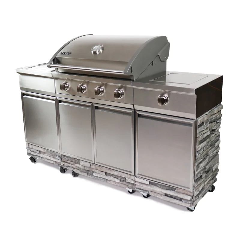 TYTUS Ash Stacked Stone Liquid Propane 4 Burner Stainless Steel Grill Island