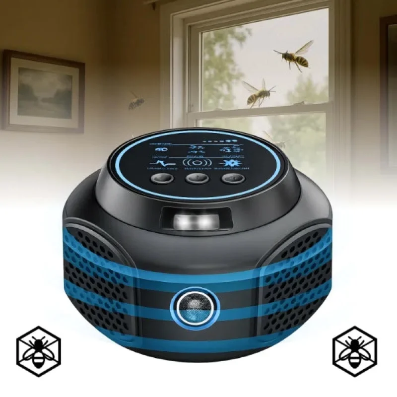 Ultrasonic Pest Repeller Device for Outdoor Spaces with 3200 Sq Ft Coverage | Chemical-Free Wasp & Hornet Control Black