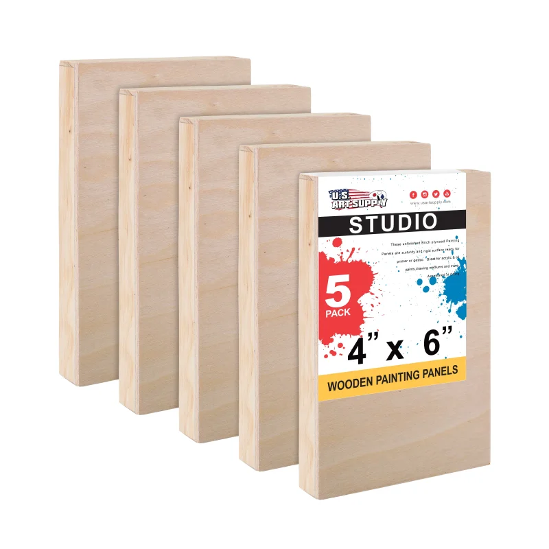 Unfinished Cradled Wood Panels for Painting, 5 Pack of 4x6 inch - Studio Birch Wooden Canvas Boards 3/4" Deep - Mixed-Media Craft, Acrylic, Oil, Encaustic, Paint Pouring Panel Board