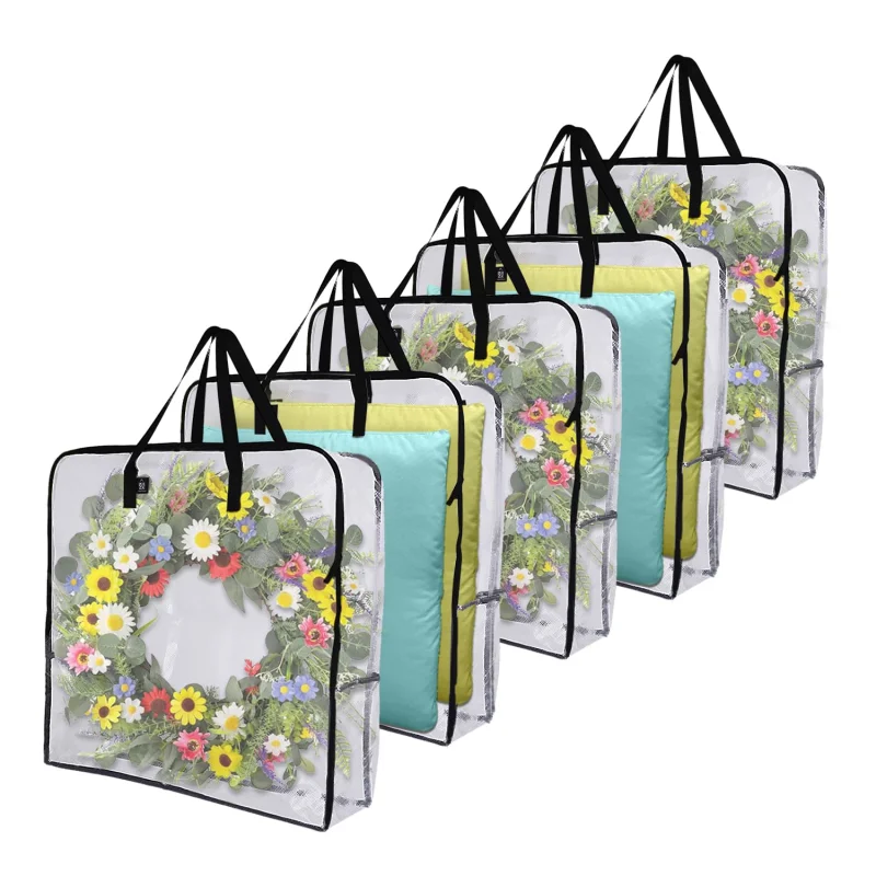 VENO 5 Pack Wreath Storage Bag, Summer, Christmas Decoration Garland Container, 30 Inch Clear Door Wreath Organizers, Moving Boxes, Packing Supplies for College (Square - 5 Pack)