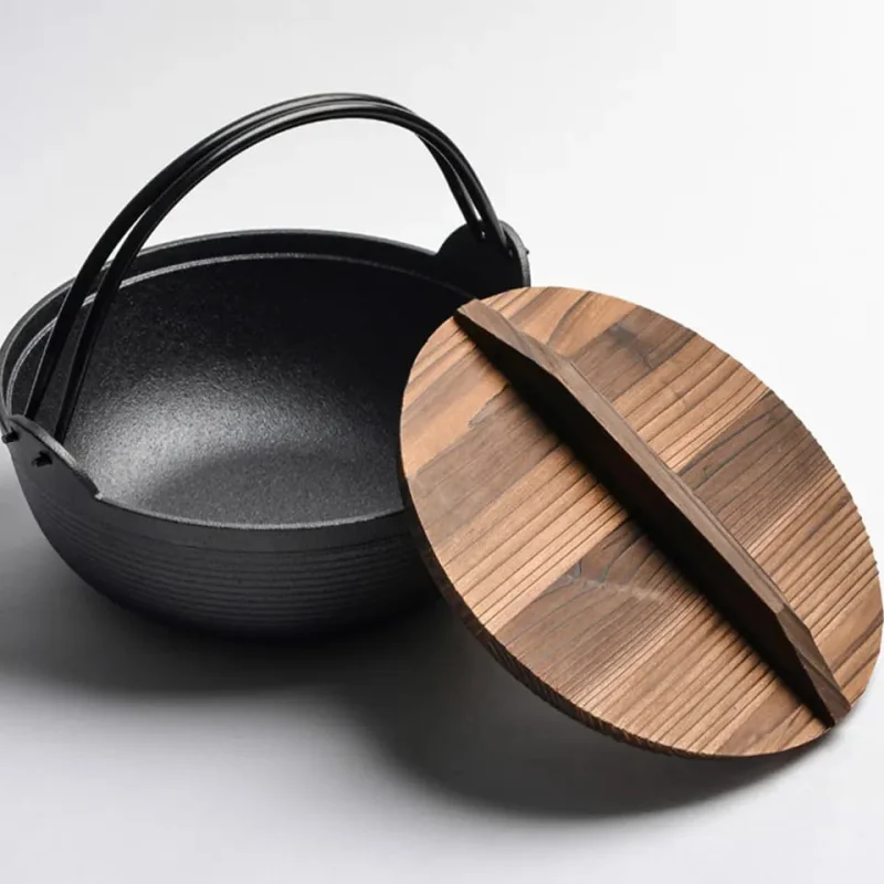 Vepine Cast Iron Wok Pan with Flat Bottom & Wooden Lid | Versatile Cooking for Healthy Meals