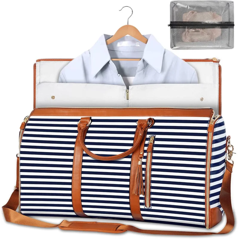 Vepine | Foldable PU Leather Storage Bag for Wrinkle-Free Garment Care | Compact Design for Travel and Home Organization Blue striped (4 in stock)