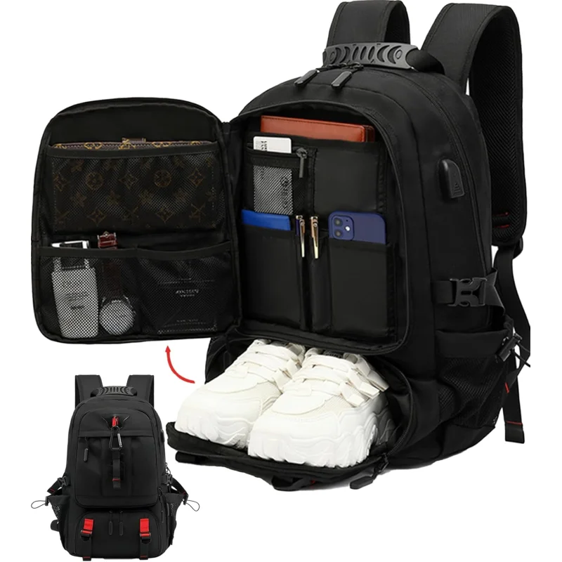 Versatile 60L Waterproof Laptop Backpack with USB Port & Shoe Compartment | Expandable Design for Ultimate Travel Convenience