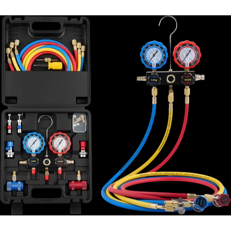 Vevor AC Manifold Gauge Set 3-Way Refrigerant Charging Kit with 5' Hoses New