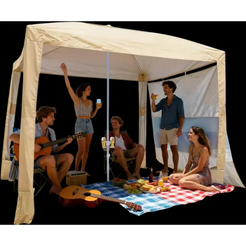 Vevor Beach Cabana 8 x 8' Canopy Tent with Side Wall Khaki New
