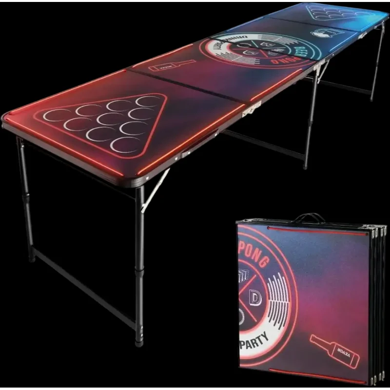 Vevor Beer Pong Table 8' Portable Folding LED Tailgate Party Table New