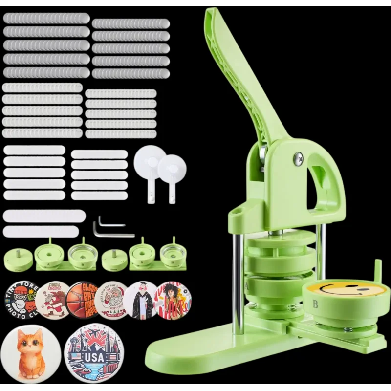 Vevor Button Maker Machine 2-in-1 2.28"/2.95" Plastic Pin Maker Kit Green New