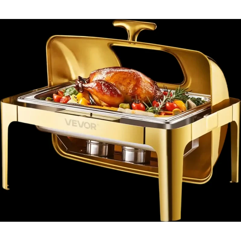 Vevor Chafing Dish 9 Qt Roll Top Buffet Set Gold New