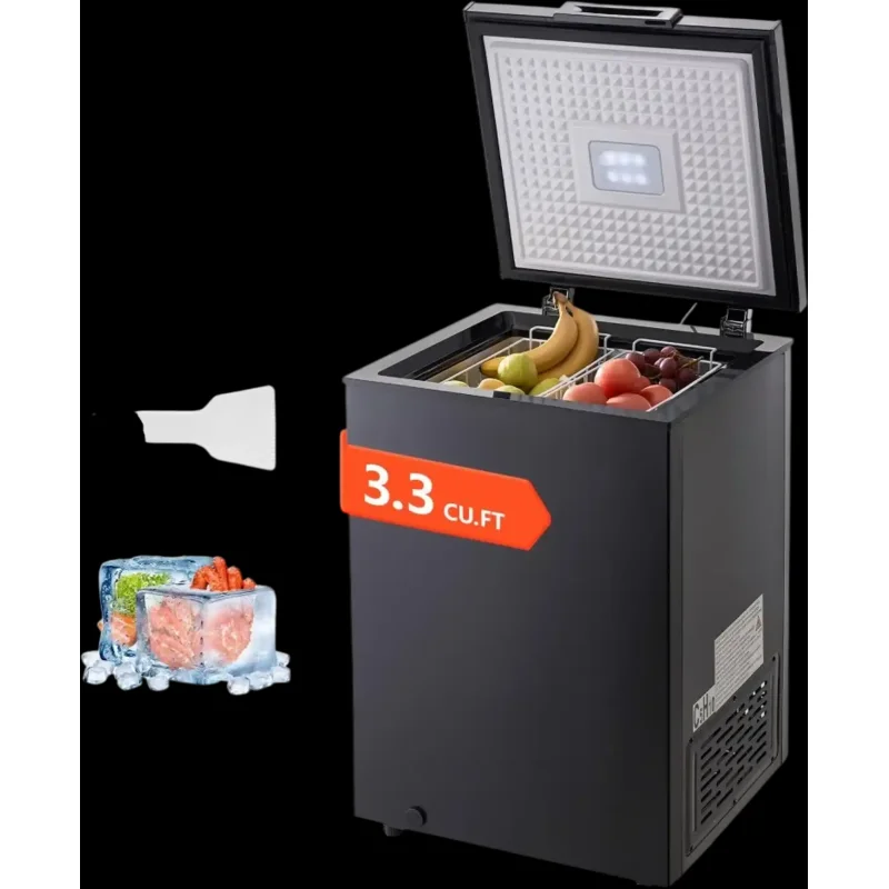 Vevor Chest Freezer 3.3 Cu. Ft. Compact Deep Freezer with 2 Removable Baskets Adjustable Thermostat Black New