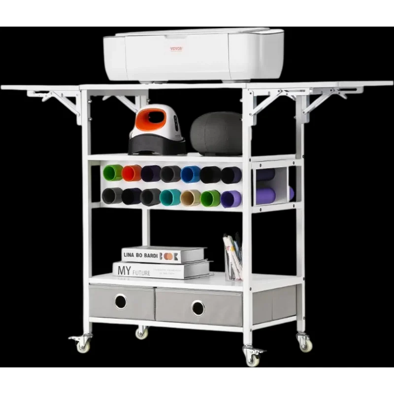 Vevor Craft Cart Rolling Storage Table with Foldable Sides and 14 Vinyl Roll Holders New