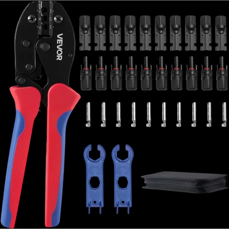 Vevor Crimping Tool Ratcheting Solar Connector Kit 14-10 AWG with Connectors, Wrenches & Case New