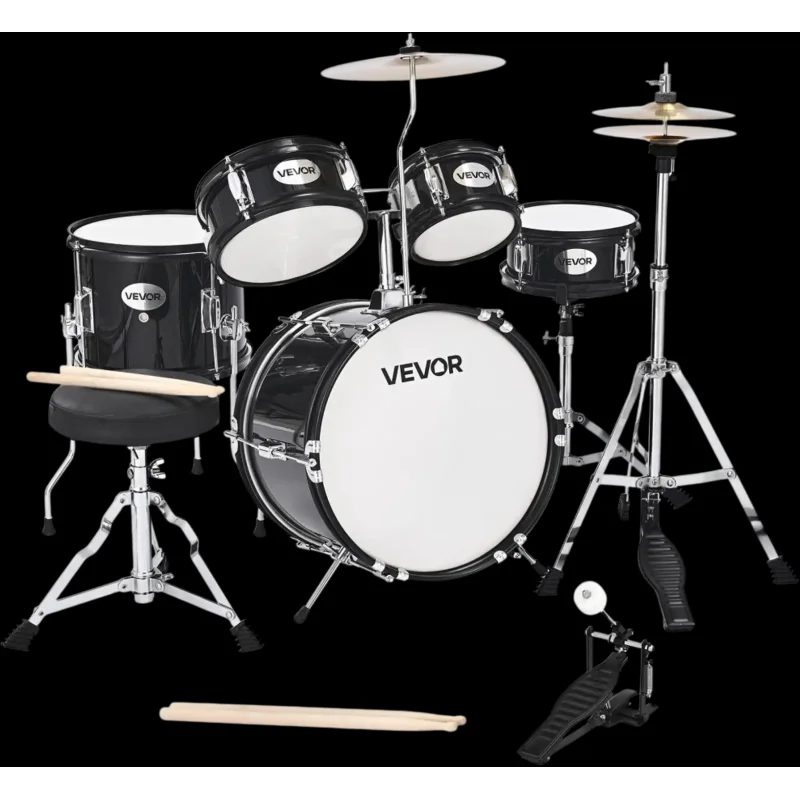 Vevor Drum Set 5-Piece Junior Musical Drum Kit with 14" Bass Drum Black New