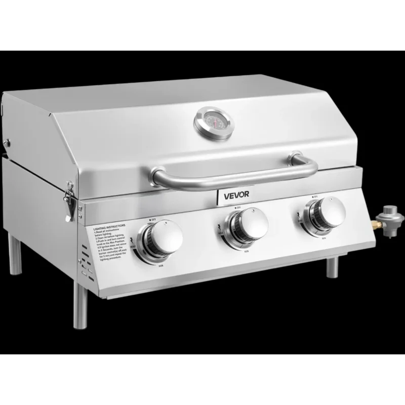 Vevor Gas Grill Tabletop Portable Propane 3-Burner Stainless Steel Outdoor New