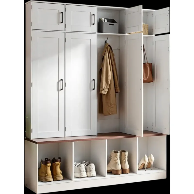 Vevor Hall Tree 59" 4-in-1 Entryway Storage Bench White New