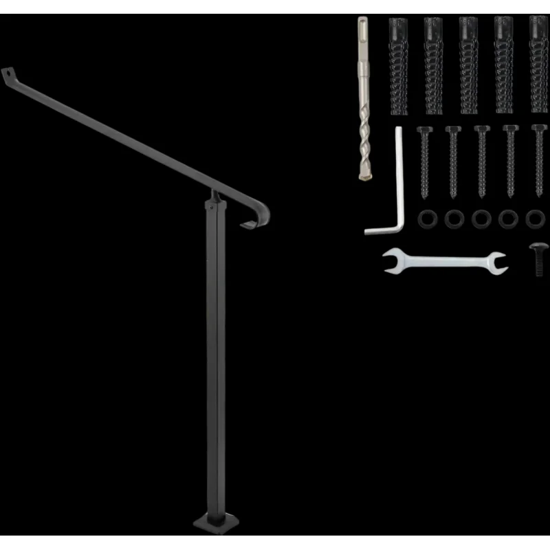 Vevor Handrail Outdoor Steps Wrought Iron Stair Railing Black New