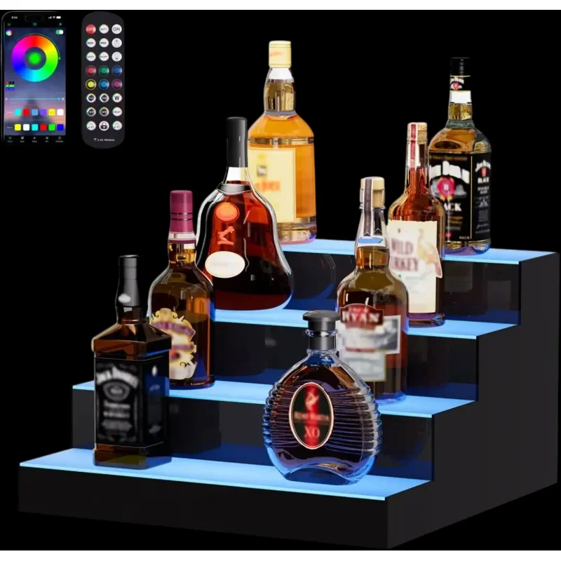Vevor Liquor Bottle Display 16" 4-Tier LED Lighted Bar Shelf New