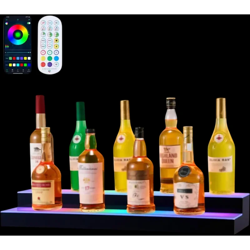 Vevor Liquor Bottle Display LED Lighted 2-Tier 30" Acrylic Bar Shelf New