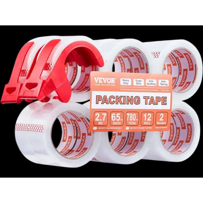 Vevor Packing Tape Clear Shipping Tape with Dispenser 12 Rolls 1.88" x 65 yd 2.7 mil New