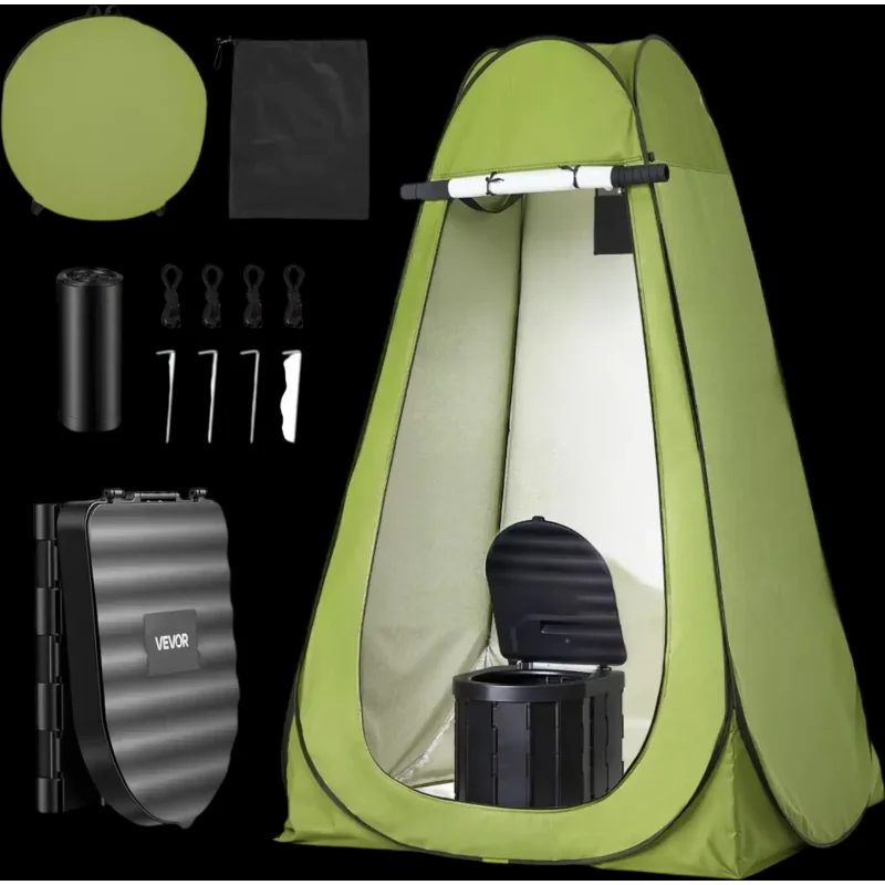 Vevor Portable Toilet Kit Folding Camping Toilet with Pop-Up Privacy Tent 330 lbs New
