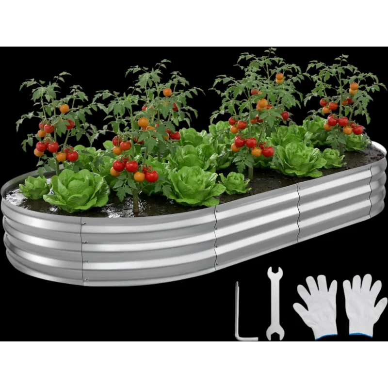Vevor Raised Garden Bed Oval Galvanized 8 x 4 x 1' Metal Planter Box Kit Silver New