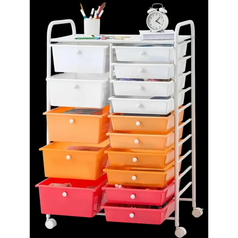 Vevor Rolling Cart with Drawers 15-Drawer Mobile Utility Storage Organizer Gradient Red New