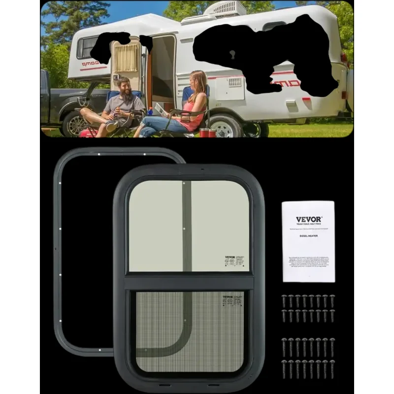 Vevor RV Window 14" x 22" Vertical Sliding Tinted Replacement Window with Screen & Trim Ring New