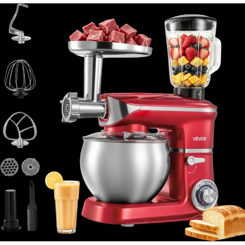Vevor Stand Mixer 6.3 Qt 3-in-1 Tilt-Head Electric Dough Mixer with Meat Grinder and Blender New