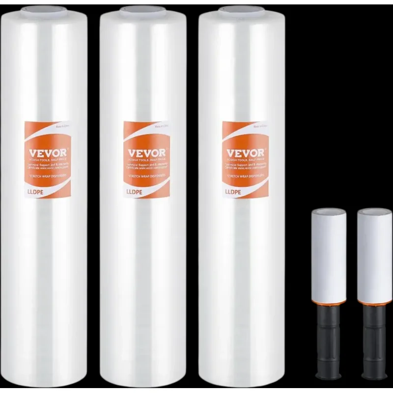 Vevor Stretch Film 15" x 1000' 3-Pack Clear Heavy-Duty Wrap with Handles New