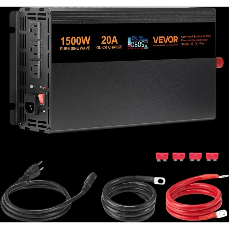 Vevor Sump Pump Battery Backup System 1500W Pure Sine Wave LCD Display New