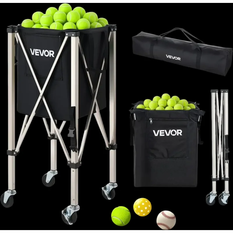 Vevor Tennis Ball Hopper Foldable Pickleball Basket Cart with Wheels New