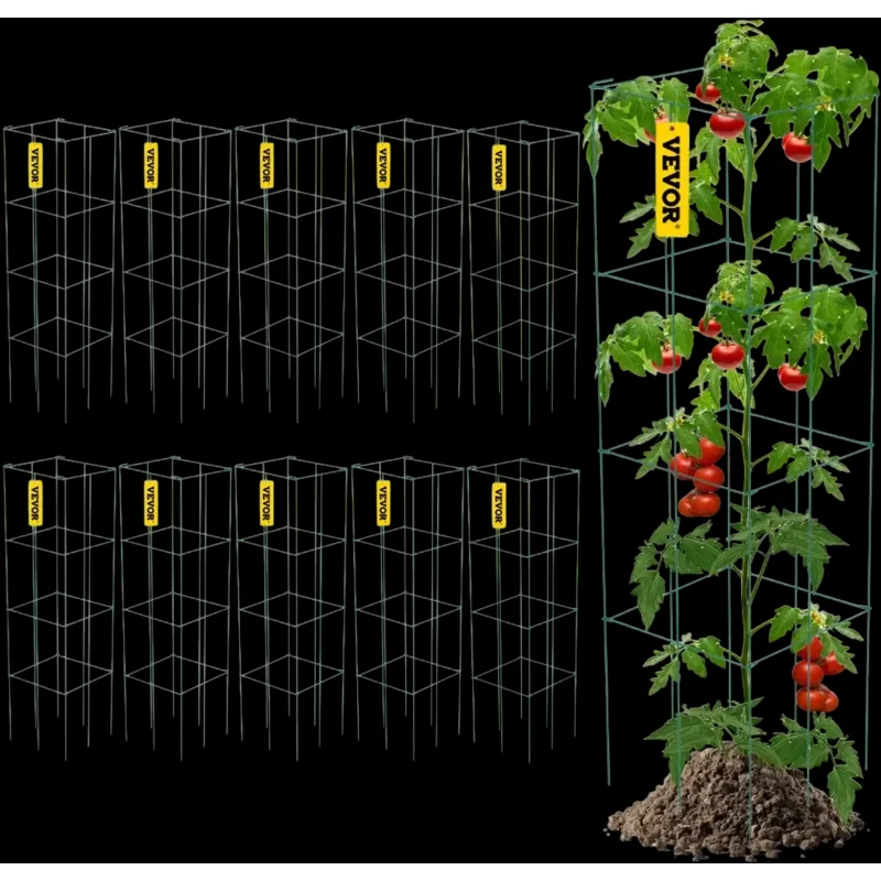 Vevor Tomato Cages Square Plant Support Cages 10-Pack 11.8" x 11.8" x 46.1" Green New