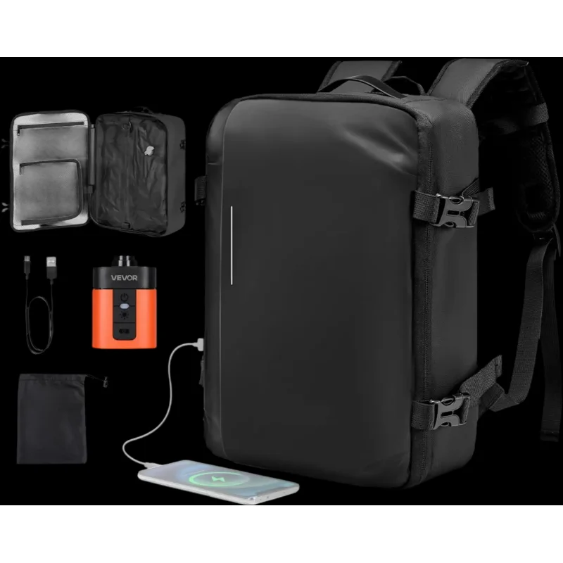 Vevor Travel Backpack Vacuum Seal Compression Carry-On Bag with Pump 35L Black New