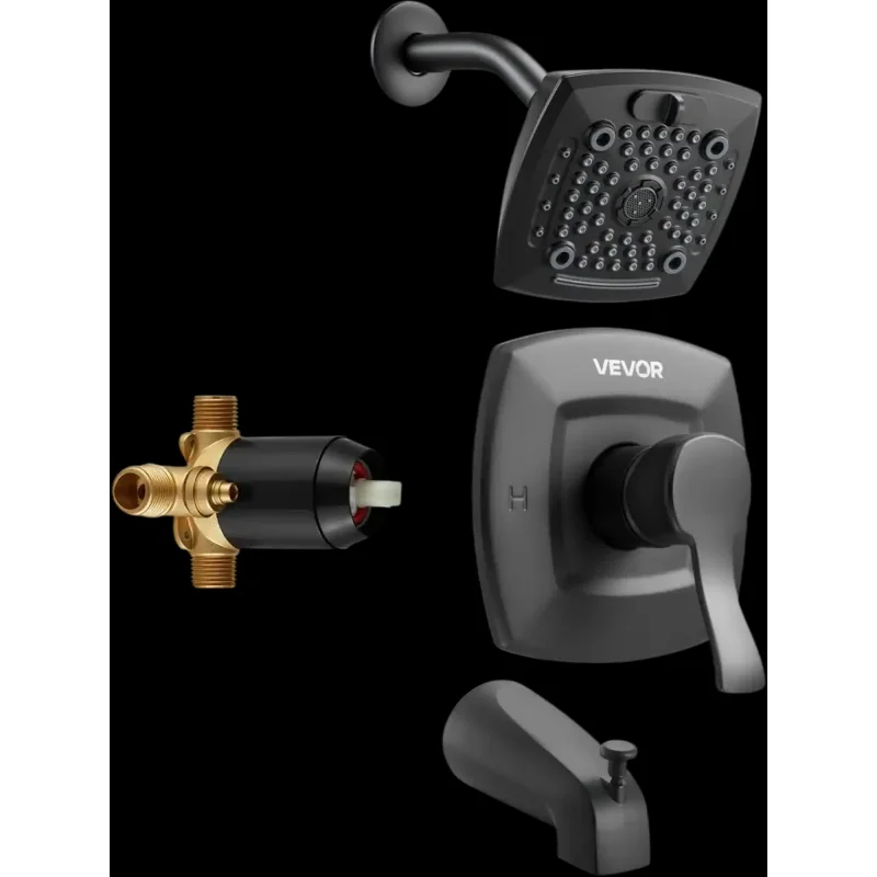 Vevor Tub and Shower Faucet Set Matte Black 5.1" Rainfall Shower Head New