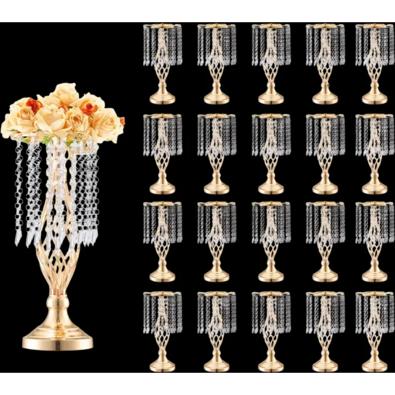 Vevor Vase 20-Piece 16.9" Crystal Wedding Flower Stand Gold Centerpiece Display New