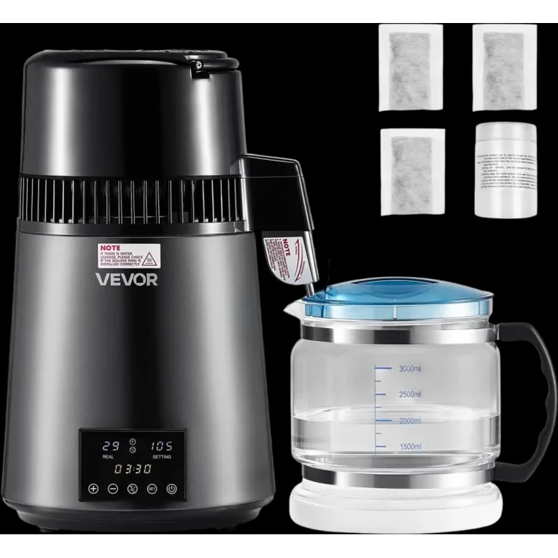 Vevor Water Distiller 4L 1750W Countertop Purifier with Glass Pot New